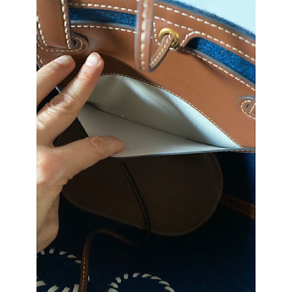 Anya Hindmarch Small Eyes Felt Tote Bag Leather Trimmed Dark Petrol Blue Brown - Picture 11 of 13
